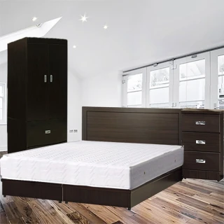 【品生活】簡約優質四件式房間組2色可選-雙人(床頭片+床底+衣櫥+床頭櫃 不含床墊)