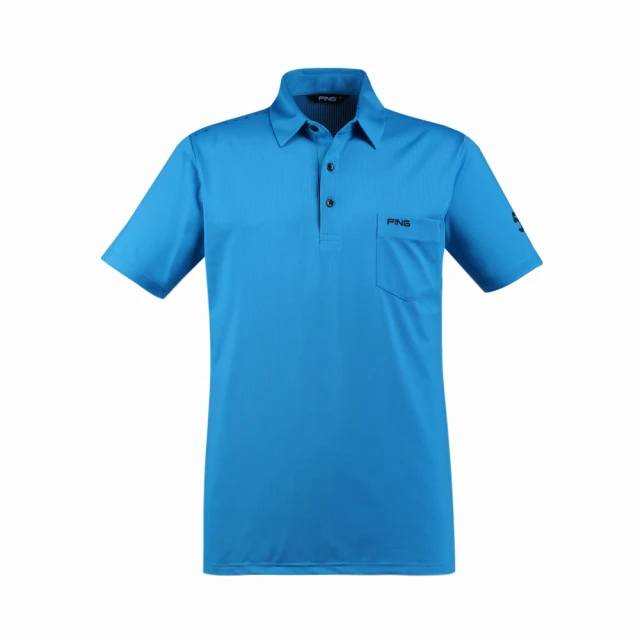 【PING】男款素面口袋短袖POLO衫-藍(吸濕排汗/抗UV/GOLF/高爾夫球衫/PA23107-56)