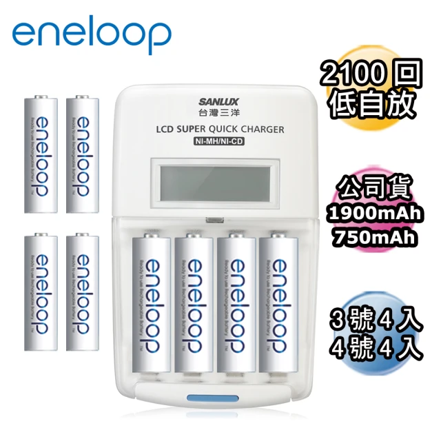 【日本Panasonic國際牌eneloop】低自放電充電電池組(搭配液晶充電器+3號4入+4號4入)