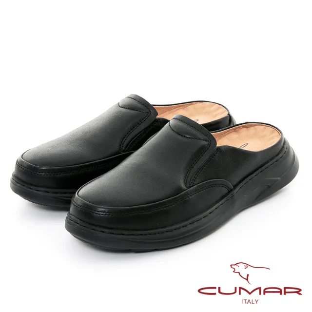 【CUMAR】舒適氣墊真皮穆勒鞋(黑色)