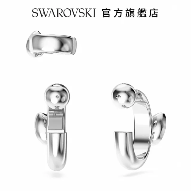 【SWAROVSKI 官方直營】Dextera 大圈耳環和扣式耳環 套裝 梨形切割  白色  鍍白金色 交換禮物