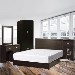 【品生活】簡約優質七件式房間組2色可選-單人加大3.5尺(床頭片+床底+獨立筒+床頭櫃+化妝台+椅+衣櫥)