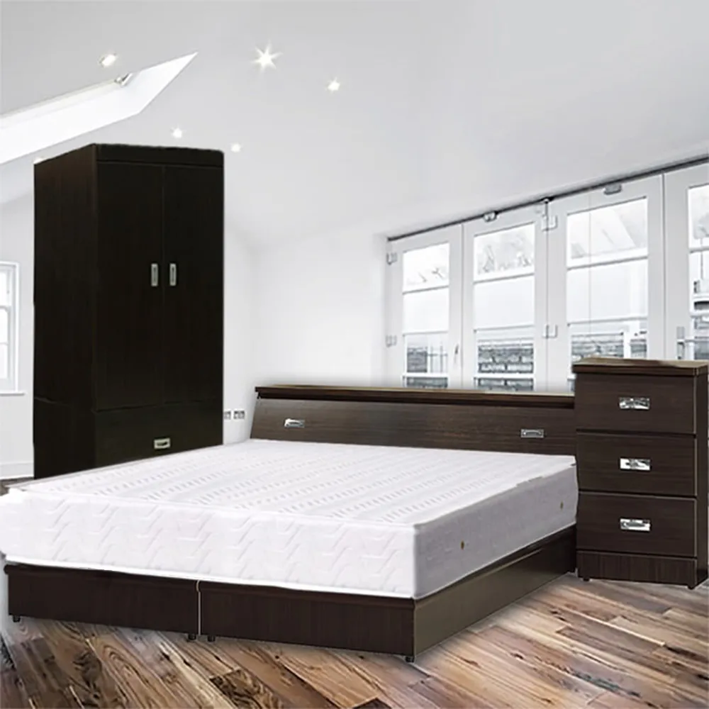 【品生活】經典優質四件式房間組2色可選-單人加大3.5尺(床頭+床底+衣櫥+床頭櫃 不含床墊)