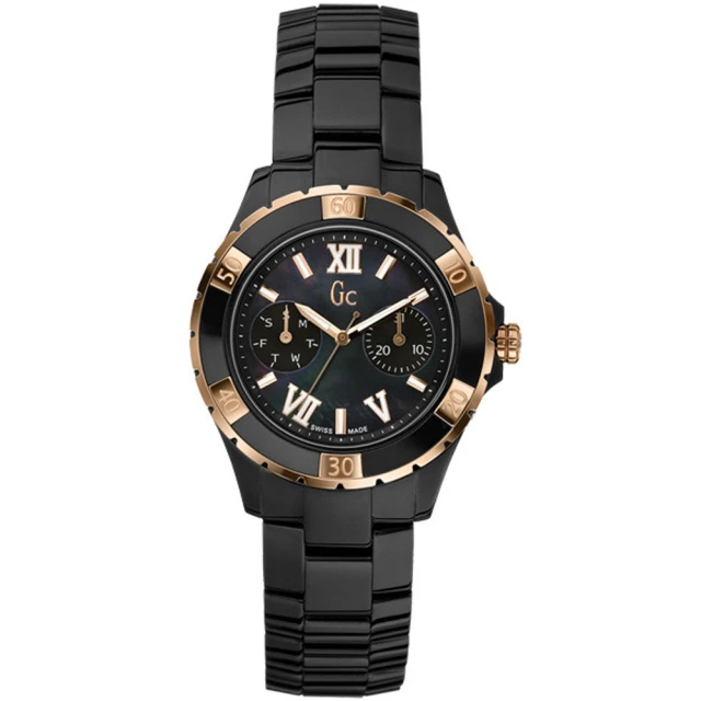 【Gc】羅馬高雅雙眼計時陶瓷腕錶-黑x金/37mm(GC-GXX69004L2S)