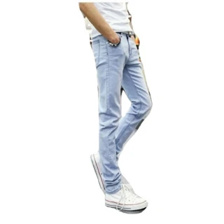 【NBL】L03351HB淺藍色韓版彈力窄管褲(純棉牛仔高彈力小腳褲)