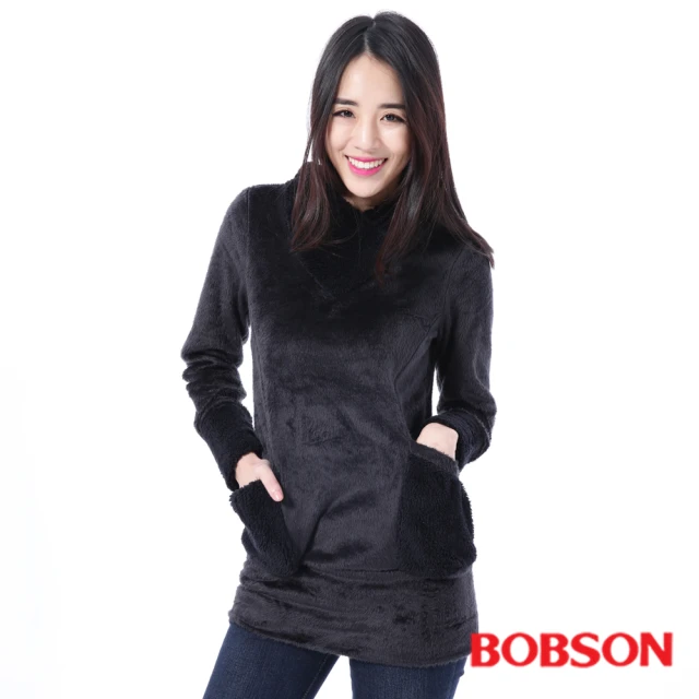 BOBSON 女款毛絨布連帽上衣(黑35085-88)