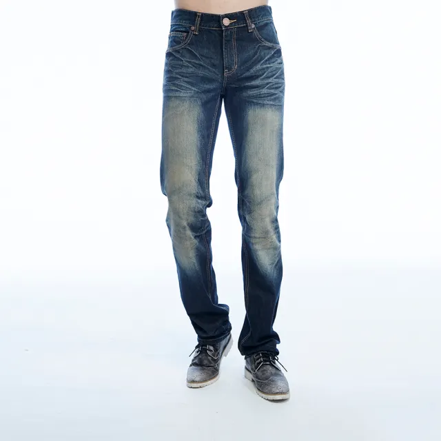 【BOBSON】男款立體壓摺直筒褲(藍1781-52)