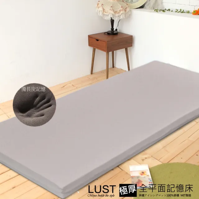 【LUST】3.5尺 10公分記憶床 全平面/備長炭記憶床墊/3M吸濕排汗-惰性矽膠床《日本原料》台灣製