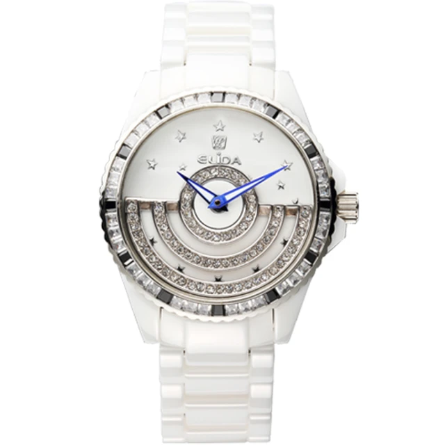 【ELIDA】日月星辰晶鑽 旋轉錶盤時尚腕錶(白 EA2911DM-WW)