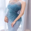 【女神婚紗禮服】高端奢華顯瘦人魚宴會晚禮服 LA70774 藍色(頒獎禮服 表演禮服)