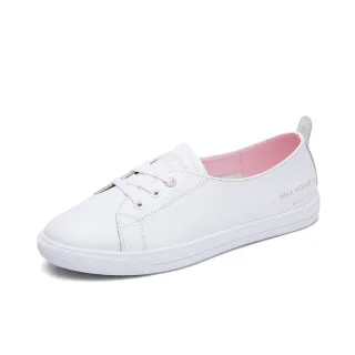 【SOFT WALK 舒步】真皮個性英文印字百搭平底休閒小白鞋(粉)