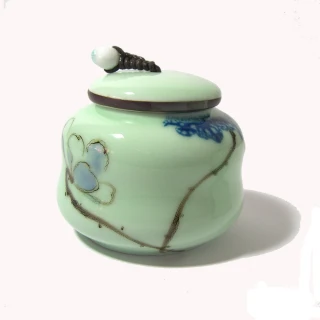 【古緣居】天青色精緻手繪小茶罐(玉環款)