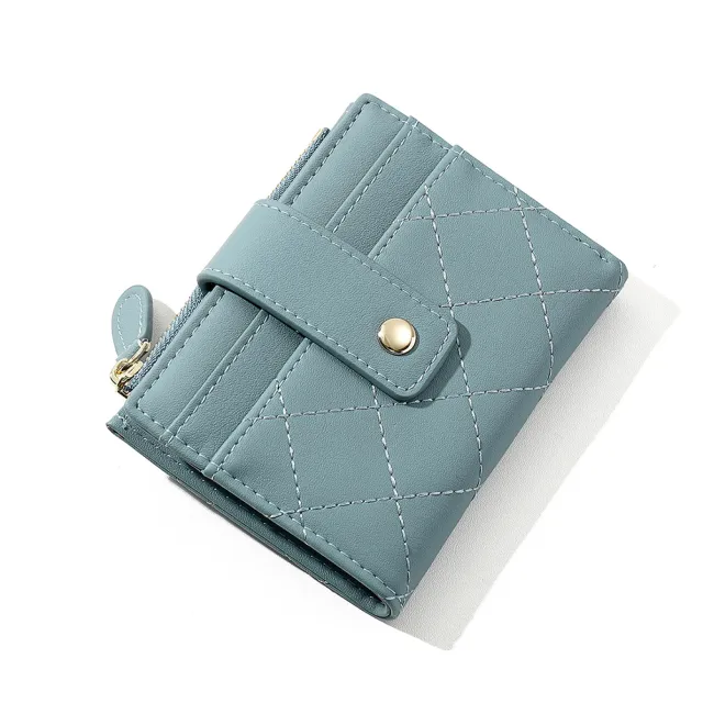 【L.Elegant】韓版多卡位時尚綉線兩折 短夾 零錢包B805(短夾 零錢包)