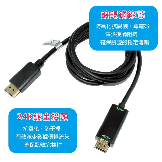 【Fujiei】主動式 Display port 轉 HDMI 高清影音傳輸線 1.8M(DP to HDMI 4K2K 60HZ)