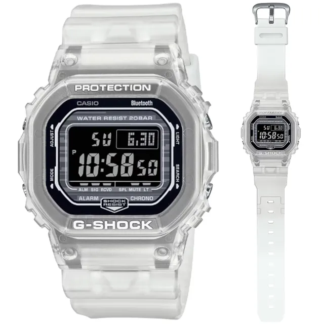 CASIO 卡西歐】G-SHOCK 智慧藍芽半透明漸層配色方形電子錶-白(DW