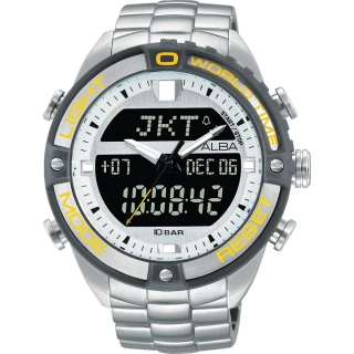 【ALBA】雅柏 W兩個世界雙顯手錶-銀灰圈/44mm(N021-X003Y  AZ4019X1)