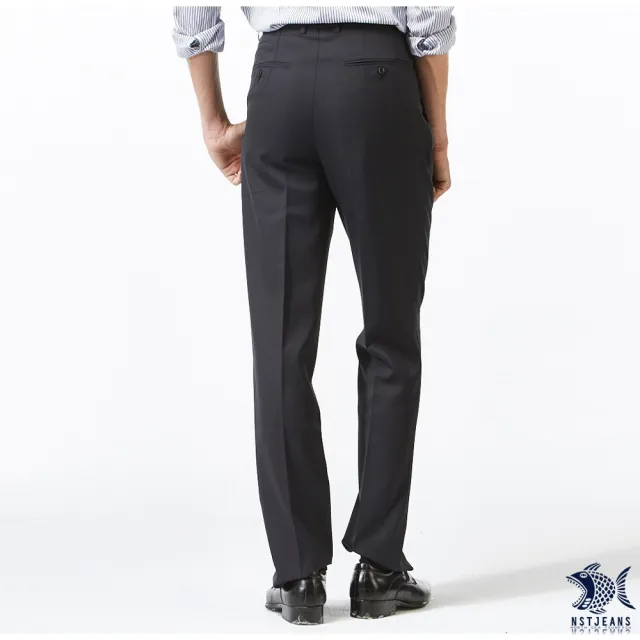 【NST Jeans】大尺碼 混紡羊毛 特務黑 男打摺西裝褲-中高腰寬版(001-7276)