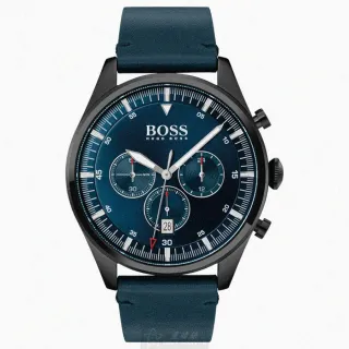 【BOSS】BOSS手錶型號HB1513711(寶藍色錶面黑錶殼深藍色真皮皮革錶帶款)