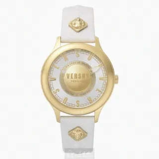 【VERSUS】VERSUS VERSACE手錶型號VV00313(白色錶面金色錶殼白真皮皮革錶帶款)
