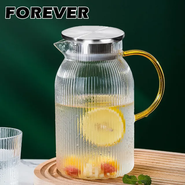 【日本FOREVER】高硼硅耐熱玻璃直條紋把手水壺(1500ml)