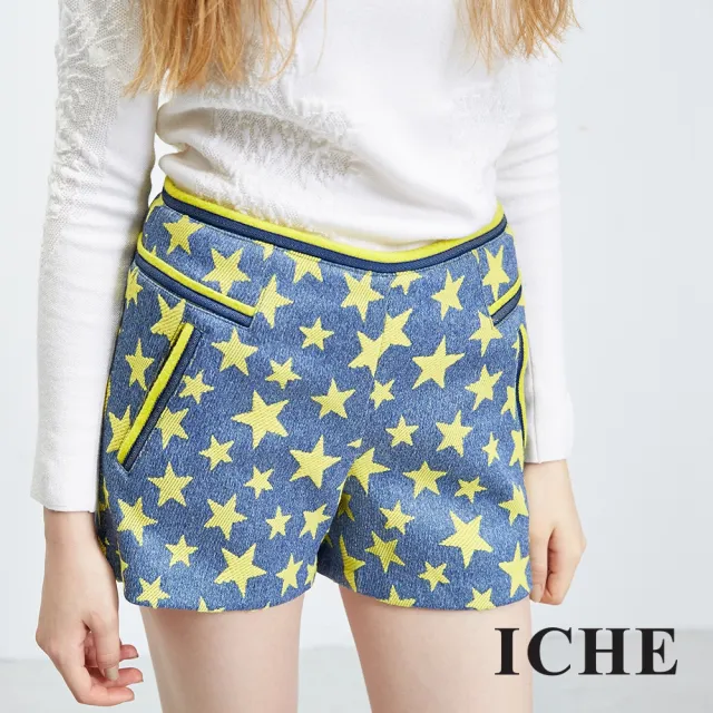 【ICHE 衣哲】星星合身牛仔單寧短褲