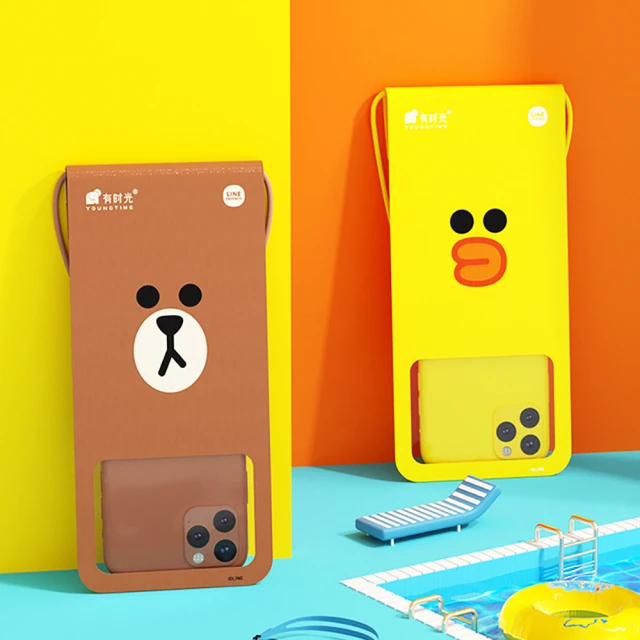 LINE FRIENDS 熊大莎莉手機防水袋 可觸控背掛袋/手機套_7吋(掛脖手機袋 防雨手機套 防水袋 游泳 潛水)