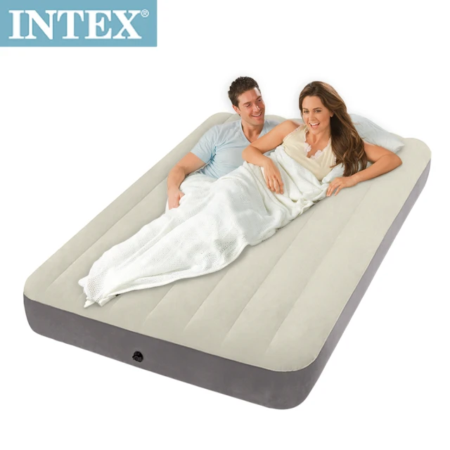 【INTEX 原廠公司貨】新型氣柱-雙人植絨充氣床墊-寬137cm(64102)