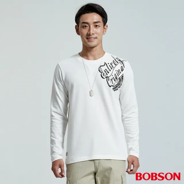 【BOBSON】男款彈性印圖上衣(白35044-80)