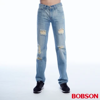 【BOBSON】男款低腰刷破直筒褲(1813-58)
