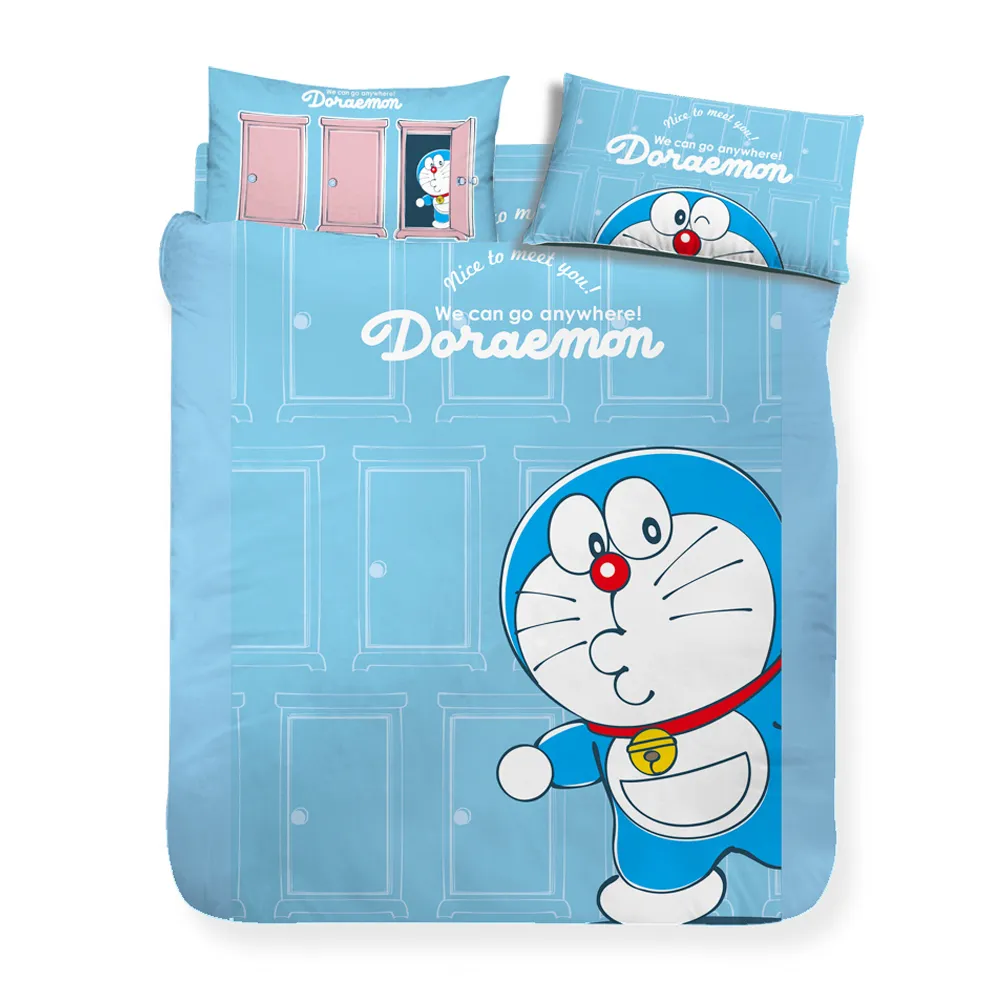【享夢城堡】單人床包枕套3.5x6.2二件組(哆啦A夢DORAEMON 未來百貨-米.藍)