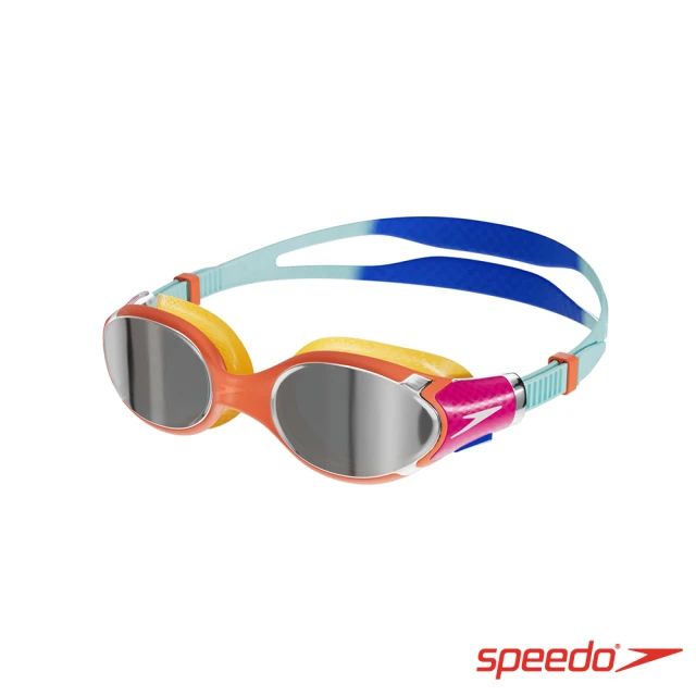 【SPEEDO】兒童運動泳鏡 Biofuse 2.0 鏡面(藍/火山橘)