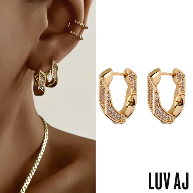 【LUV AJ】好萊塢潮牌 鑲鑽金色古巴鎖扣耳環 PAVE CUBAN LINK HOOPS(鎖扣耳環)