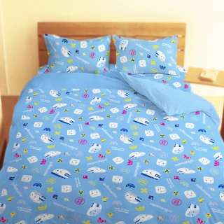 【享夢城堡】雙人床包枕套5x6.2三件組(新幹線 可愛新幹線-藍)