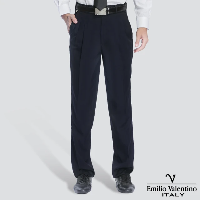 【Emilio Valentino 范倫提諾】超柔打摺西裝褲(深藍)