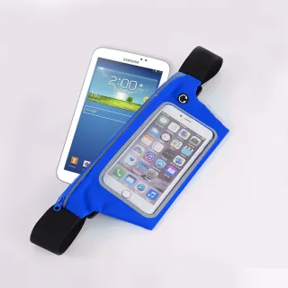 【活力揚邑】防水防竊可觸控彈性反光手機平板腰包腰帶(藍色X7.3吋以下通用)