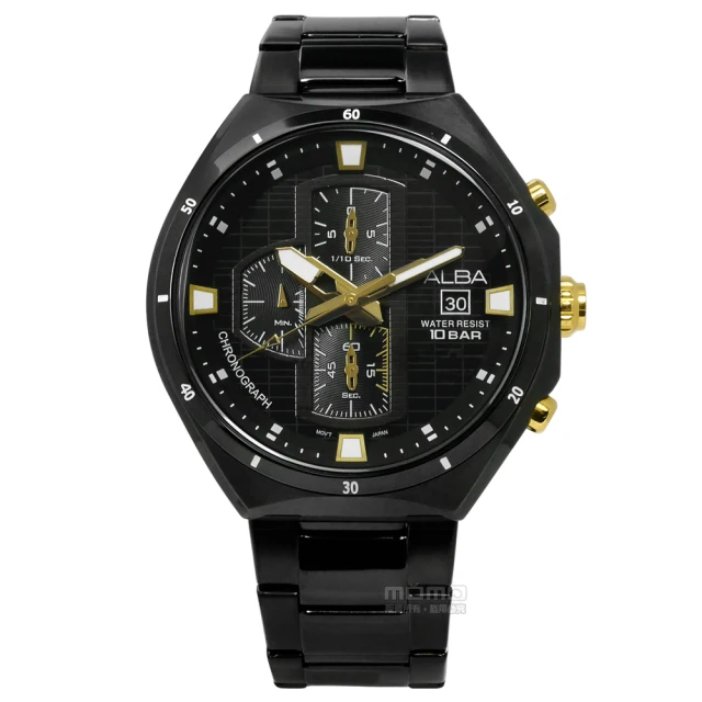 【ALBA】酷勁耶誕限量款計時日期不鏽鋼手錶 鍍黑 46mm(VD57-X087SD.AM3403X1)