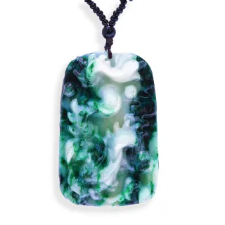 【金石盟】天然緬甸雙龍花青種飄陽綠A貨翡翠墬(64x41mm)