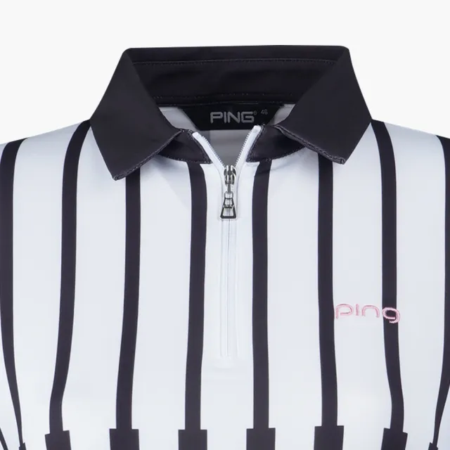 【PING】女款直條短袖POLO衫-黑(吸濕排汗/GOLF/高爾夫球衫/RA23108-88)