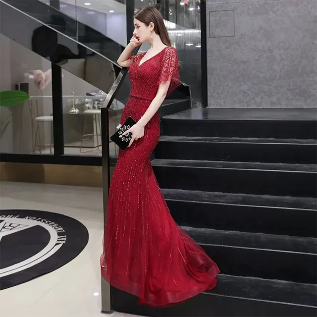 【女神婚紗禮服】高端精美縫珠夢幻優雅魚尾宴會晚禮服 PLGZ-132(訂婚禮服 晚宴服)