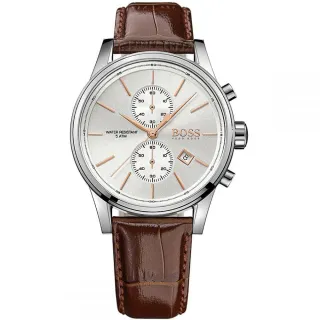【HUGO BOSS】Hugo Boss HB1513280德式競速計時腕錶-西裝正式白面X棕色(德式競速計時眼雙手錶)
