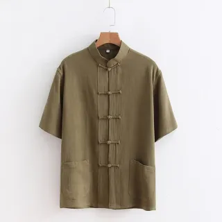 【巴黎精品】唐裝漢服上衣(短袖盤扣襯衫寬鬆男上衣6色a1bx29)