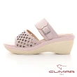 【CUMAR】鏤空皮革楔型涼鞋楔型涼拖鞋(粉紅色)