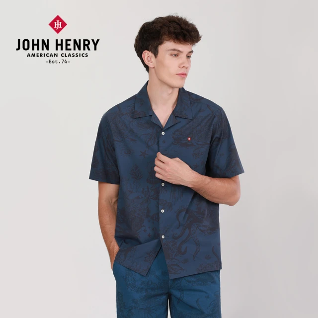 【JOHN HENRY】慢島旅古巴領花襯衫-深藍