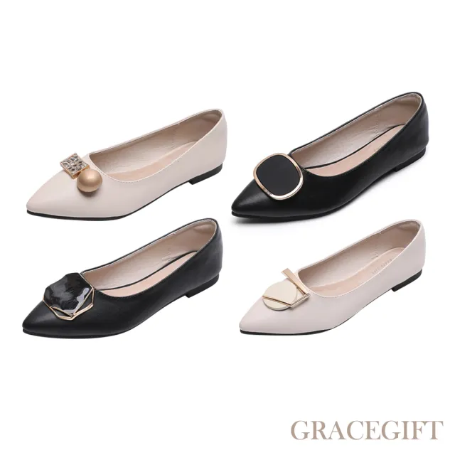 【Grace Gift】通勤必備百搭好走平底跟鞋/樂福鞋/拖鞋(多款任選)
