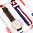 【范倫鐵諾.古柏】超薄簡約線條玫瑰金皮革手錶 雙錶帶組合帆布