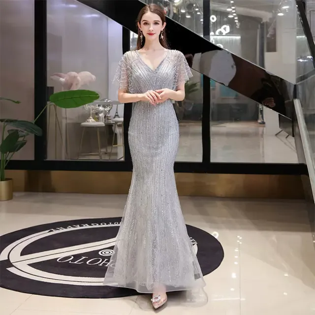 【女神婚紗禮服】高端氣質性感奢華宴會晚禮服 PLGZ-082 2015灰色(媽媽服 晚宴服)