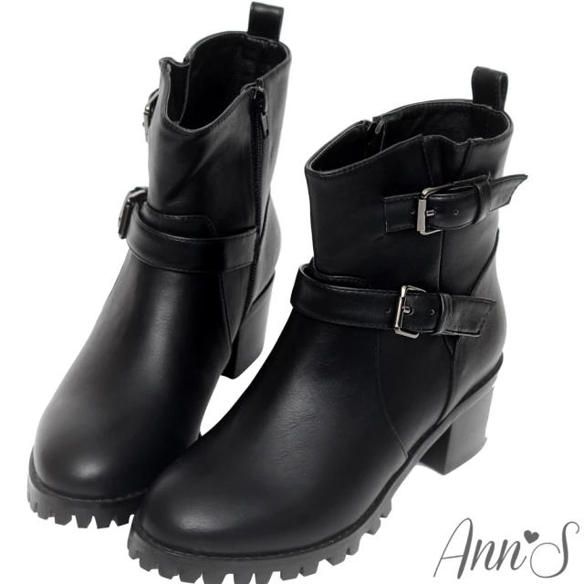 【Ann’S】韓國軍裝風率性雙釦帶工程短靴(黑)