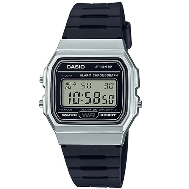 【CASIO】經典金屬色系運動電子腕錶(F-91WM-7A)