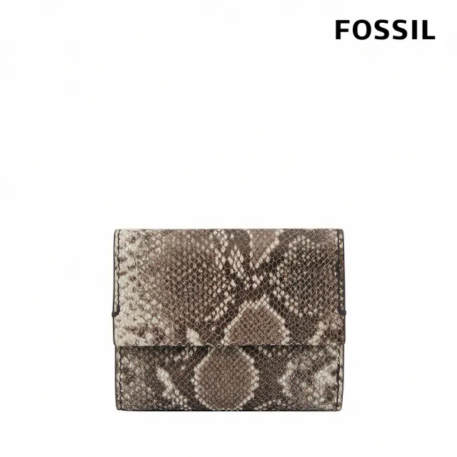 【FOSSIL 官方旗艦館】Penrose 真皮扣式零錢袋短夾-米棕蛇紋 SL8275874