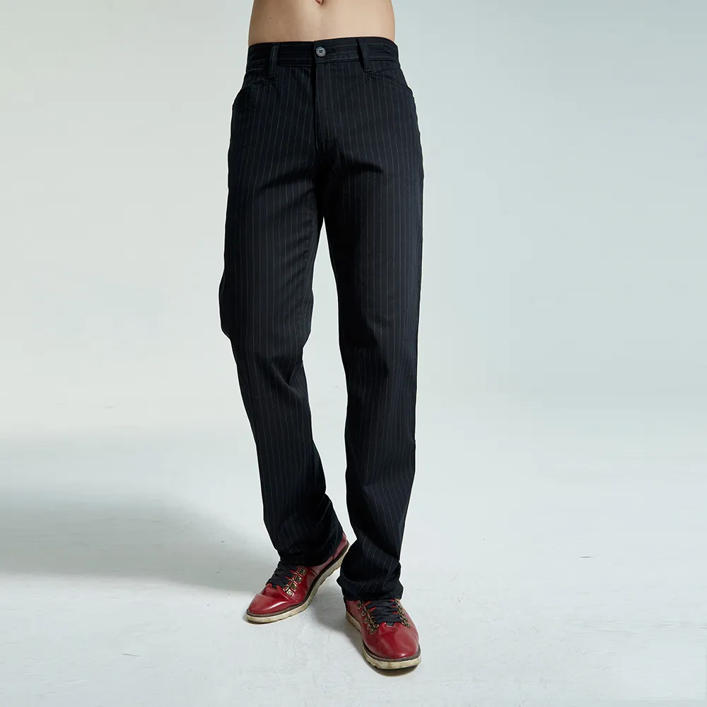 【BOBSON】男款條紋伸縮黑色直筒褲(1710-87)